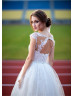Boat Neck Ivory Lace Tulle Keyhole Back Outdoor Wedding Dress